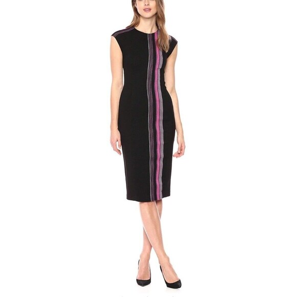 Rachel Roy Black Tweed Striped Cap Sleeve  Midi Dress Size 4 - Picture 1 of 11